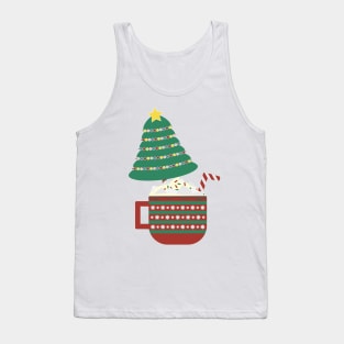 Decorated Christmas tree in a large Red Green mug with hot cocoa, whipped cream, marshmallow and striped candy cane Tank Top